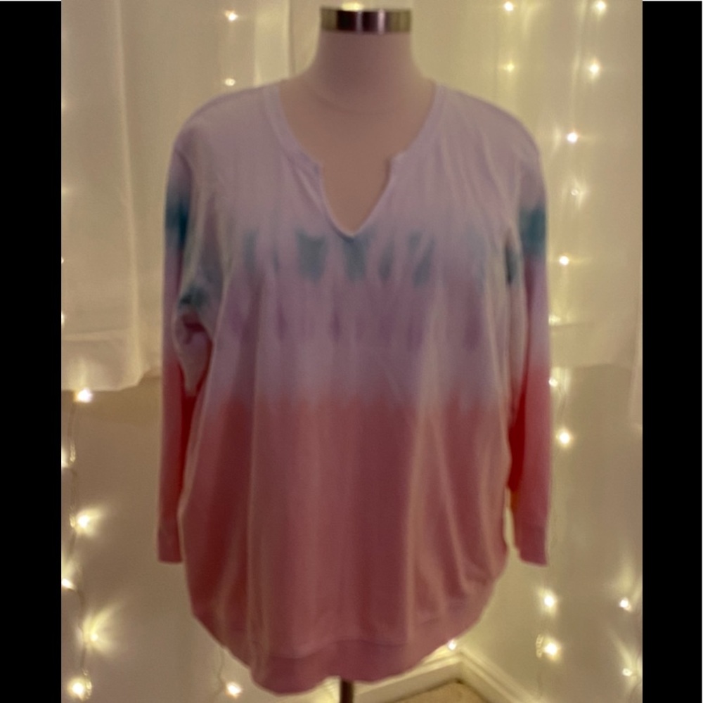 Multi Pastel Tie-Dye Terry Split Neck Sweatshirt.